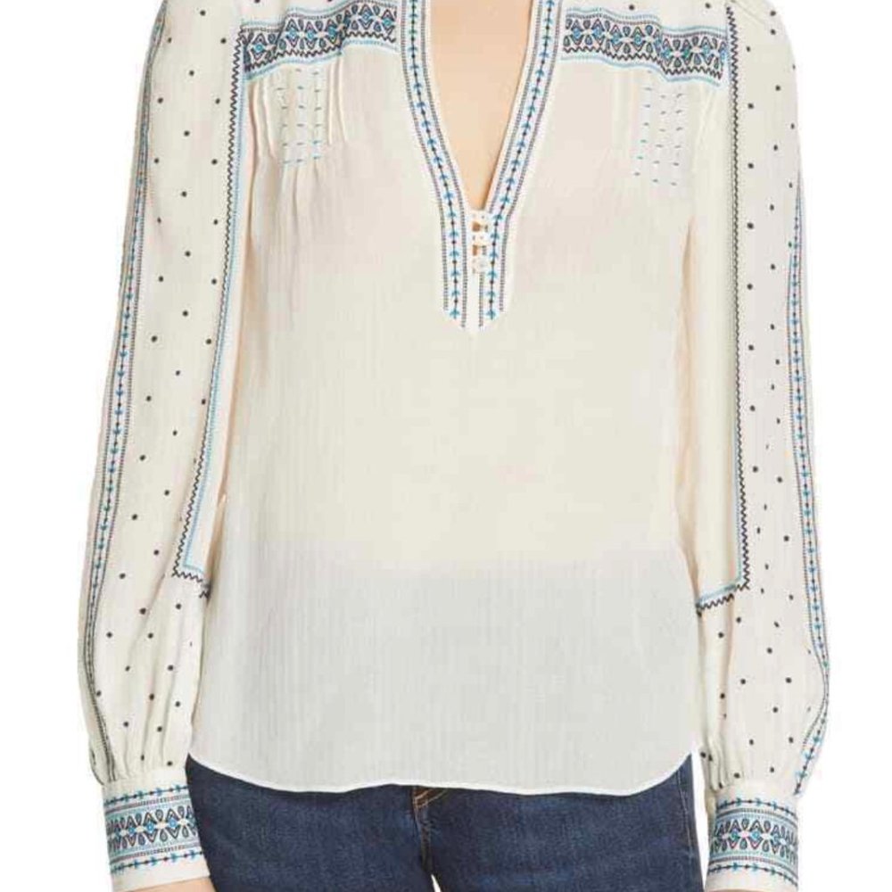 NFS SOLD Veronica Beard Carta Embroidered Silk Blouse White/Blue Size 6 NWT
